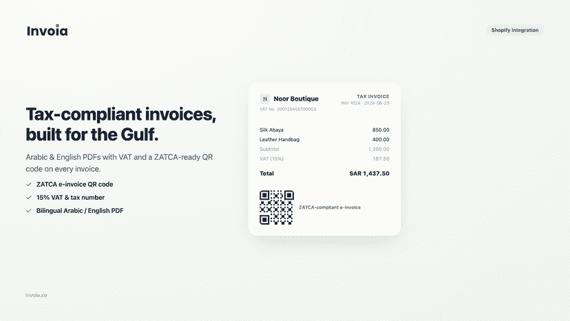 Bilingual Arabic English invoice with ZATCA-ready QR code