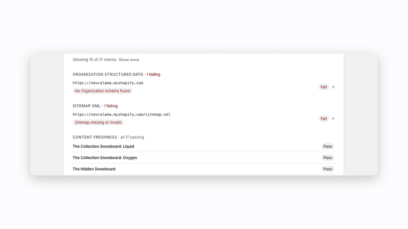 Neuralama check results showing passed and failed AI checks