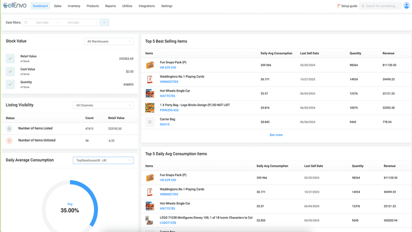 Main dashboard