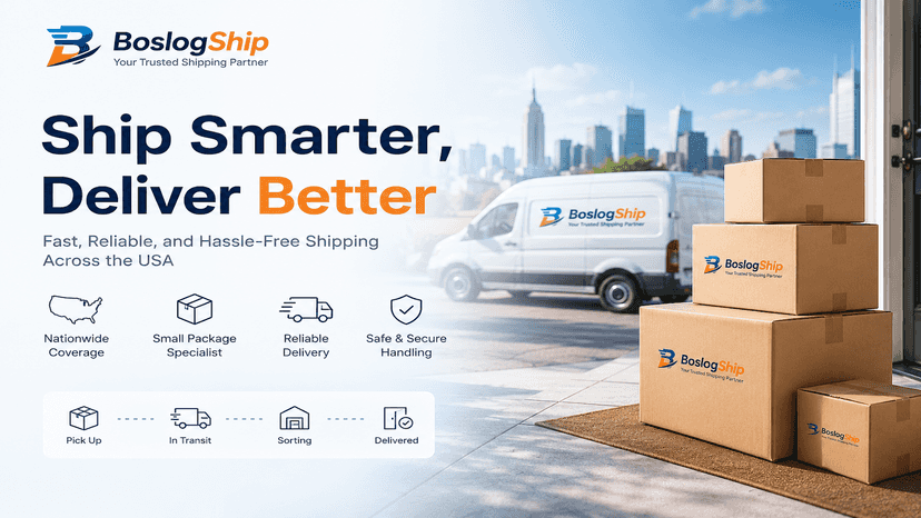 BoslogShip homepage showing carrier rate comparison