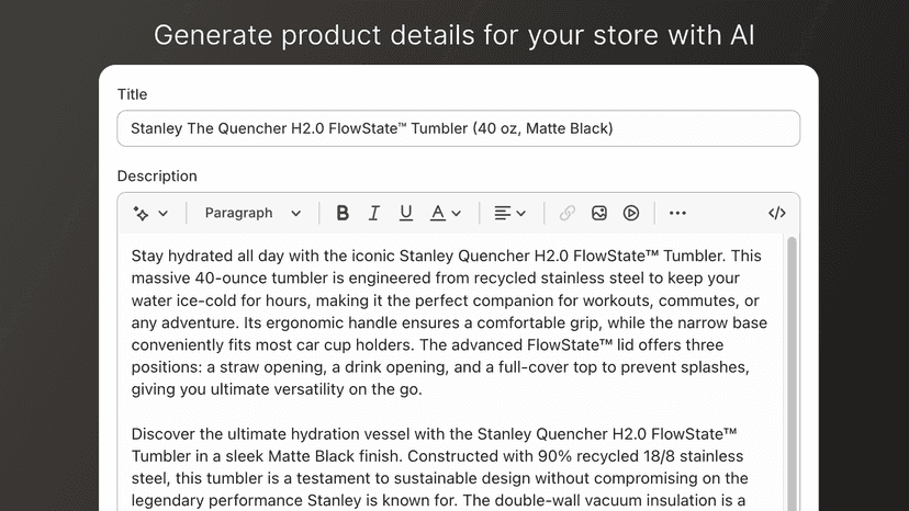 Example product listing with title and description