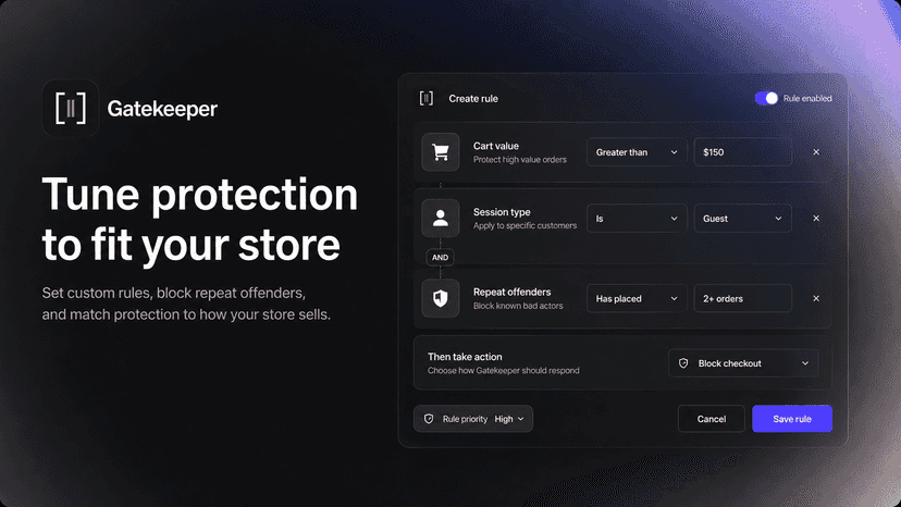 Create custom checkout protection rules
