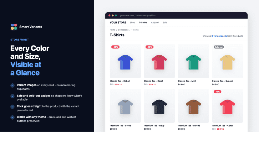 Collection page showing every variant as its own product card
