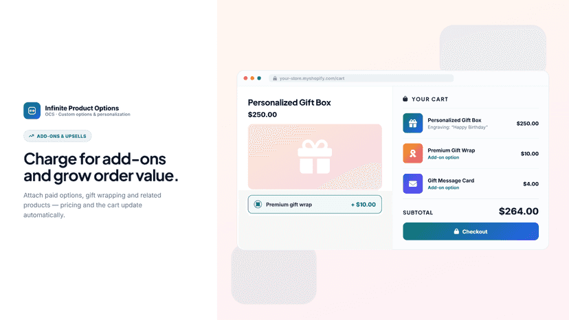 Cart with product plus paid add-on line items