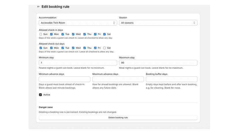 Set minimum stay, check-in days and advance booking rules