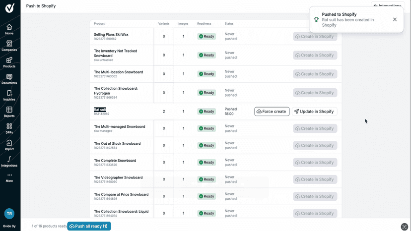 pick which products to push to storefront or push all