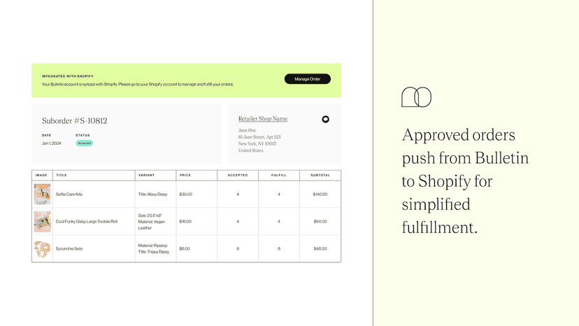 Approved orders push from Bulletin to Shopify
