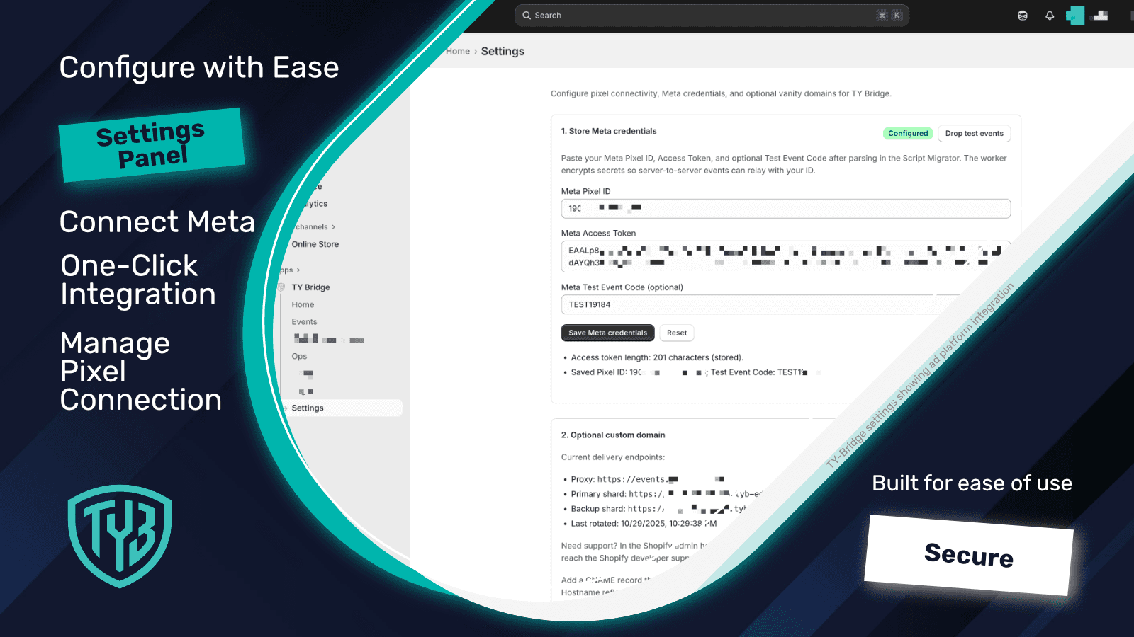 TY-Bridge settings showing ad platform integration