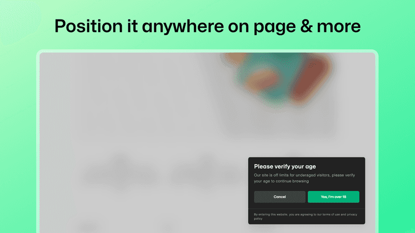 Agefence age verification popup position anywhere on page