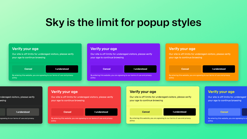 Agefence's elegant age verification popups with unlimited styles