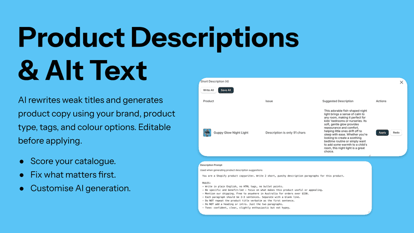 Product Descriptions & Alt Text Optimization