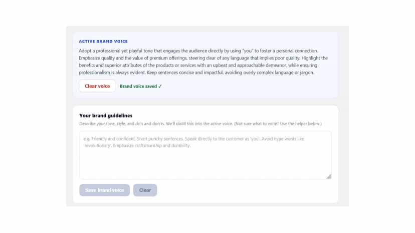 Set your brand voice once so all copy matches your store