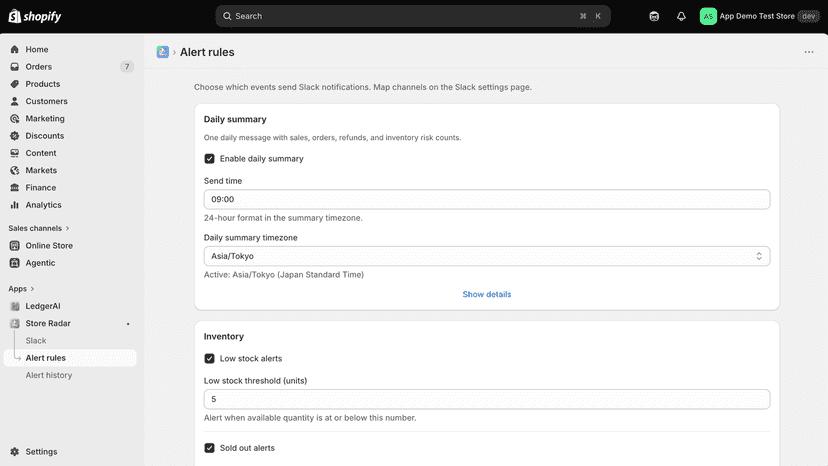 Dashboard with alert counts, AI usage, and recent alerts