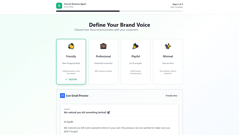 Onboarding Brand Voice selection page