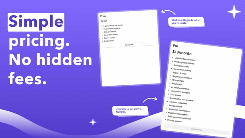 Simple pricing. No hidden fees.