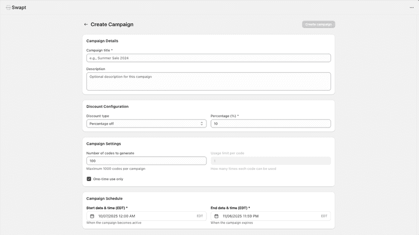 Create one-time use promotional codes
