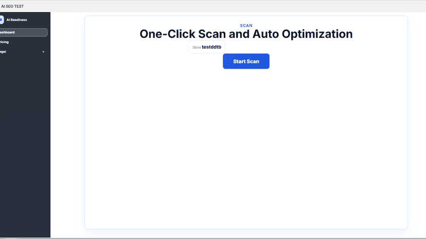 Start the AI readability scan for your Shopify store