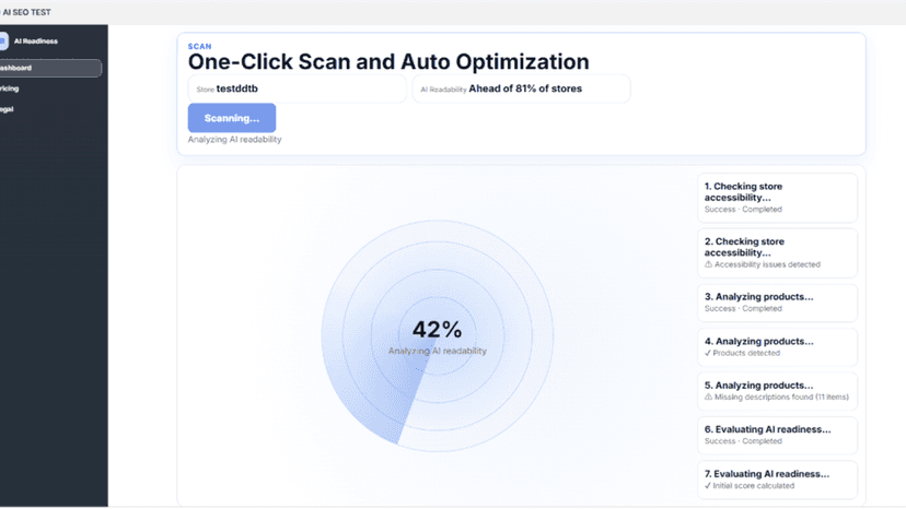 Track scan progress with live checks and readiness score