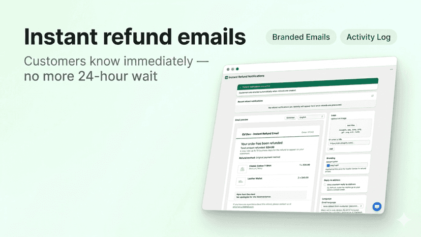 Screenshot of Instant Refund Notifications app.
