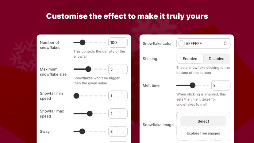 Snowfall effect customisation options