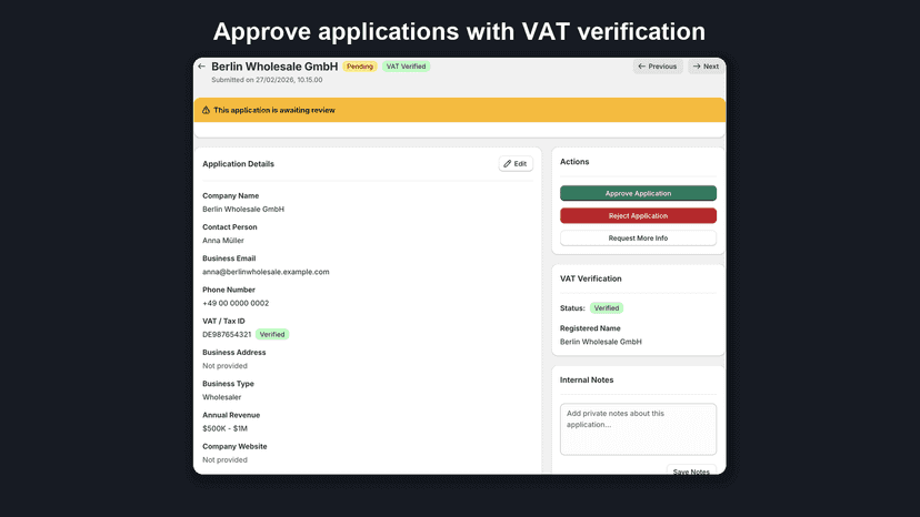 Application detail with approve and reject actions