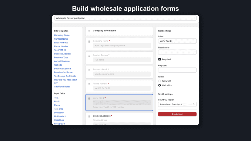 Drag-and-drop form builder with templates and field settings