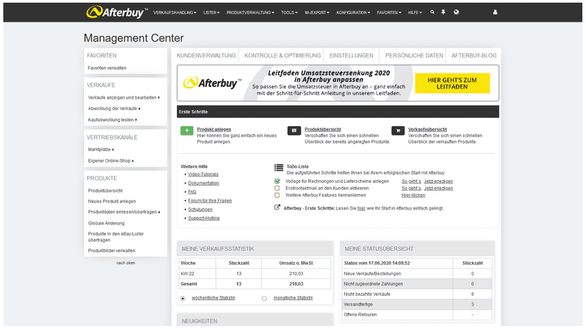 Afterbuy Management Center - Übersicht aller Funktionen