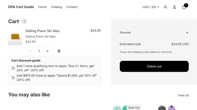 Cart page with guidance for item and spend discounts