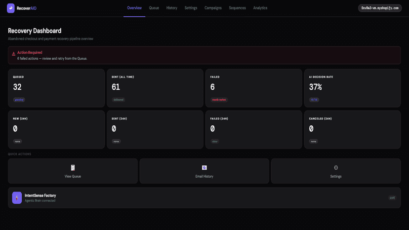 AI agent overview with recovery score and decision reasoning