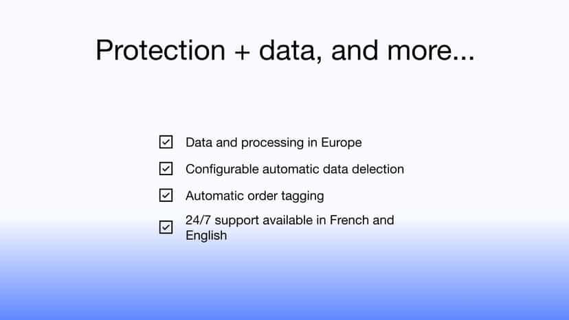 GDPR data protection features and 24/7 support list