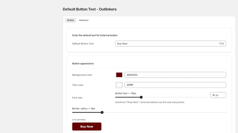 Outlinkers External Links Button Settings
