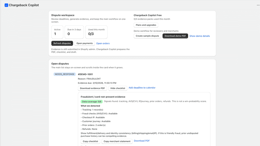 Demo dispute checklist