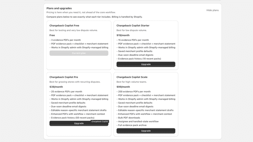 Detailed pricing tiers