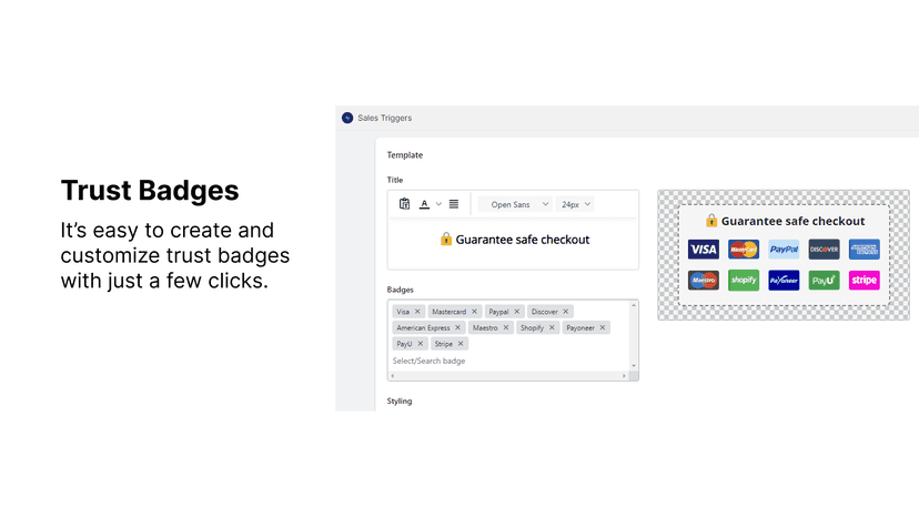 Trust badges in the Sales Triggers app