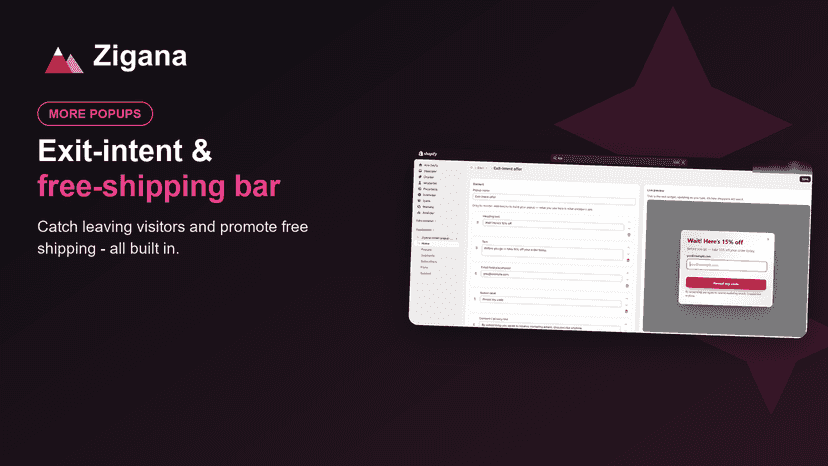 Exit-intent popup and shipping bar editor