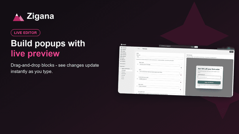 Drag-and-drop popup editor with a live preview