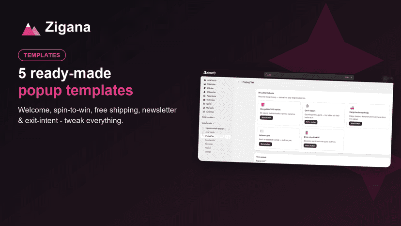 Zigana popup template gallery with five ready-made types