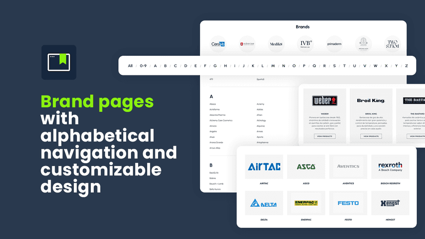Brands page with alphabetical navigation