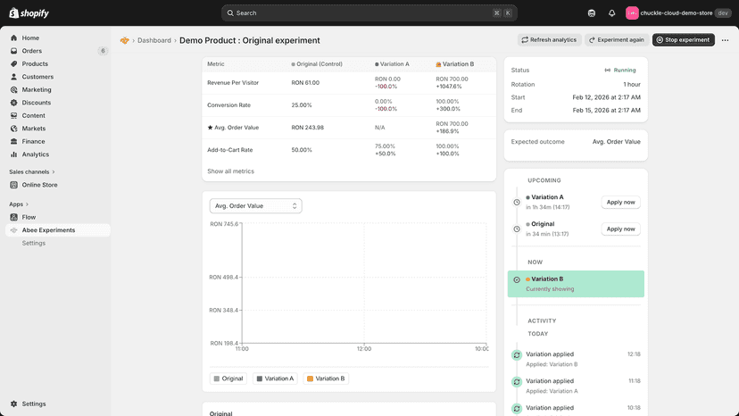 Experiment details page
