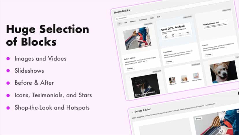 Images, videos, slideshows, before & after, countdown, and more
