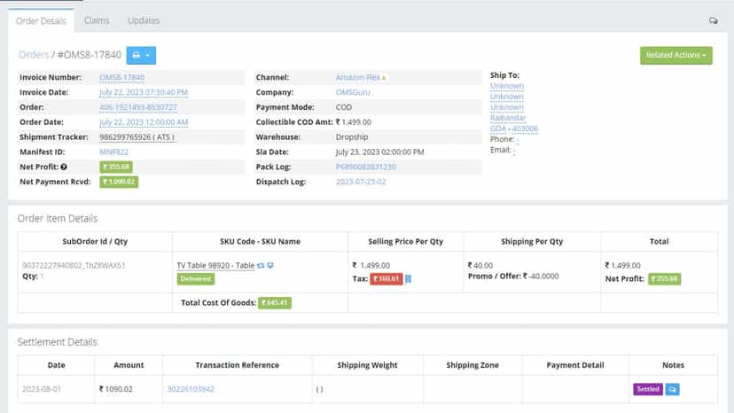 Order View Page Full Details