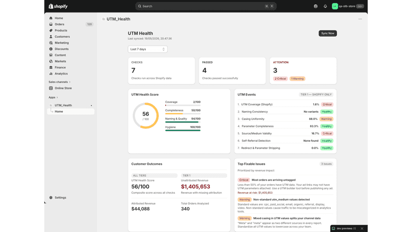 Monitor UTM tracking health and attribution quality