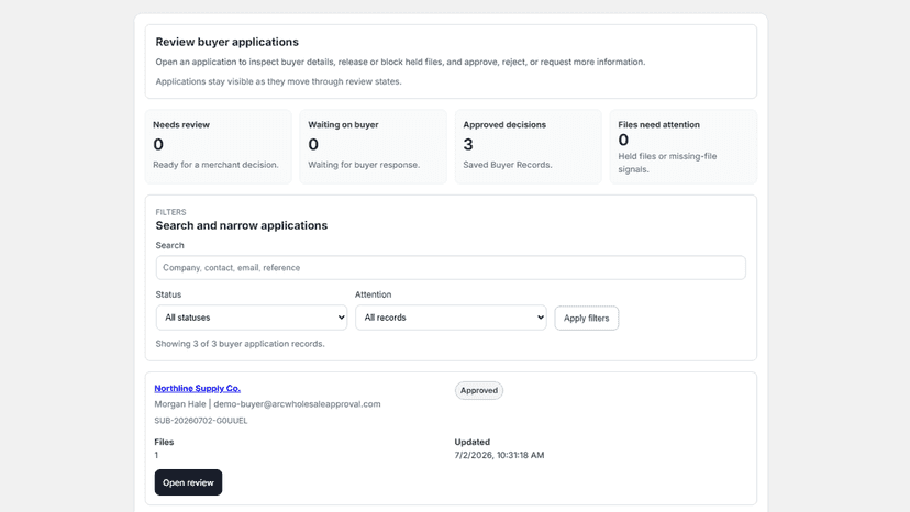 Buyer records with certificate, packet, and follow-up status