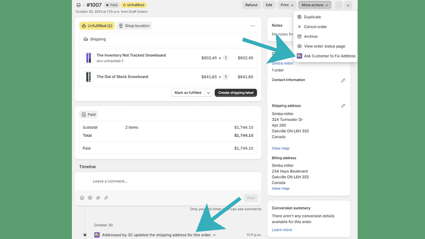 Image of app extension on order pages for easy access