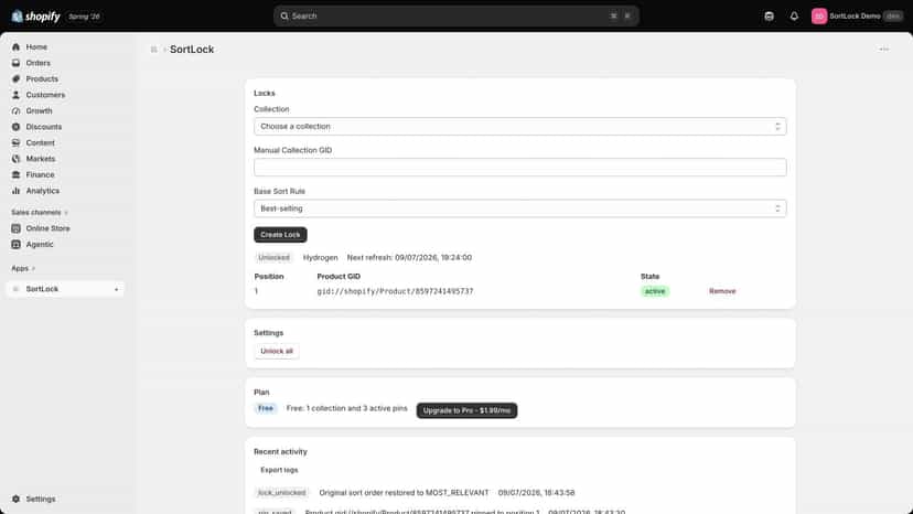 Active product Pin with unlock, plan, and activity management