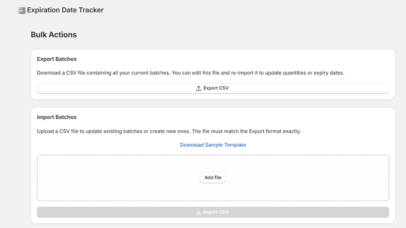 Easily export and import product expiry data in bulk via CSV