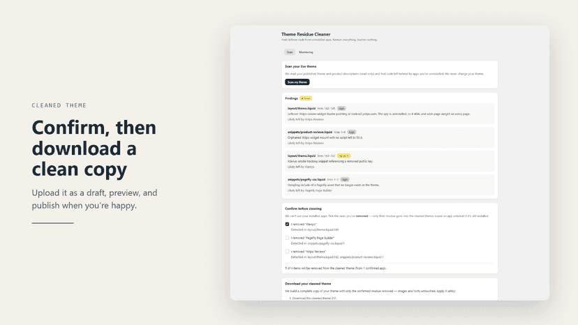 Confirm, then download a clean copy. Upload it as a draft.