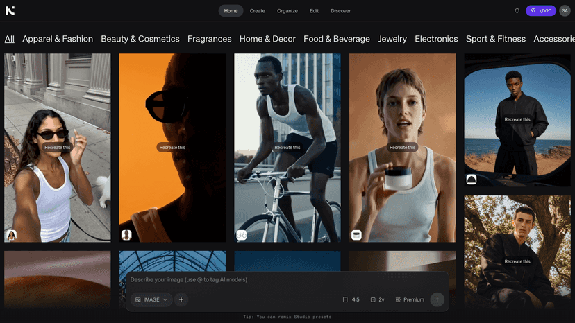 Kive home page displaying examples of generations