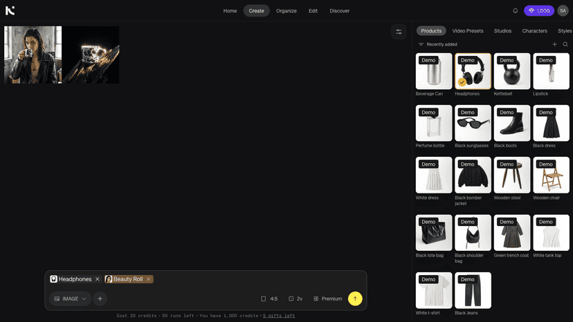 Showing product shot creation flow inside Kive