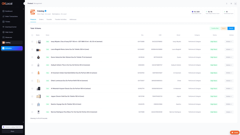 Product list on the GxLocal.